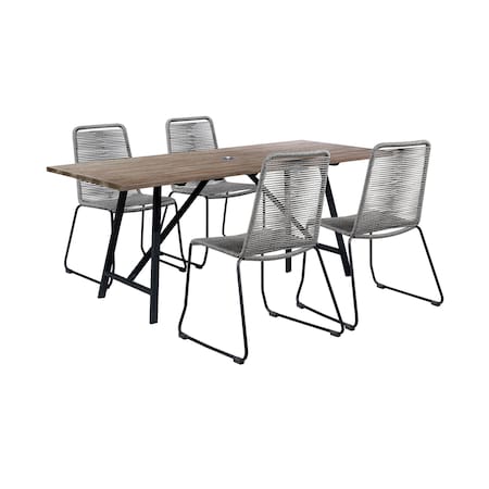 Armen Living Koala and Shasta 5 Piece Outdoor Patio Dining Set in Light Eucalyptus Wood and Gray Rope 840254336056